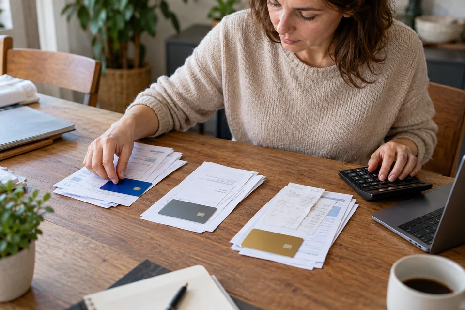 Dossiers de plusieurs crédits réunis sur une table.